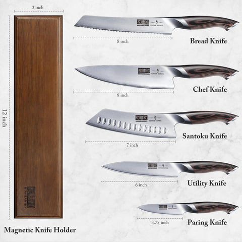 HOSHANHO 8-inch chef knife close-up showing razor edge for precise slicing.