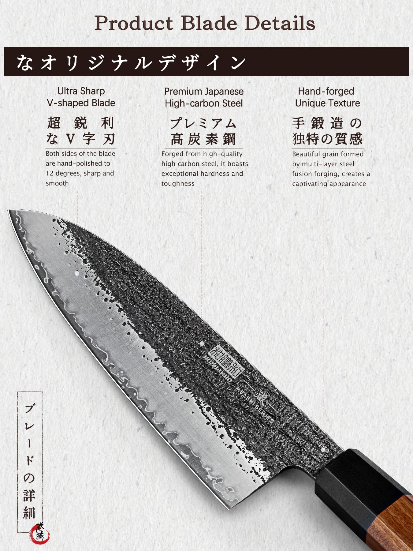 HOSHANHO knife edge 12-degree ensures razor-like slicing precision.