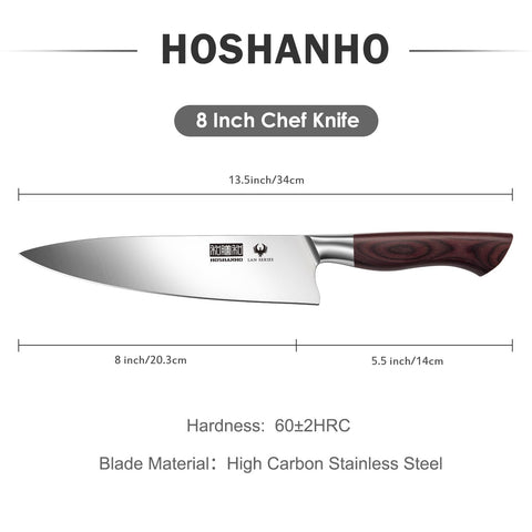 HOSHANHO 8-inch knife edge at 15 degrees for precise slicing