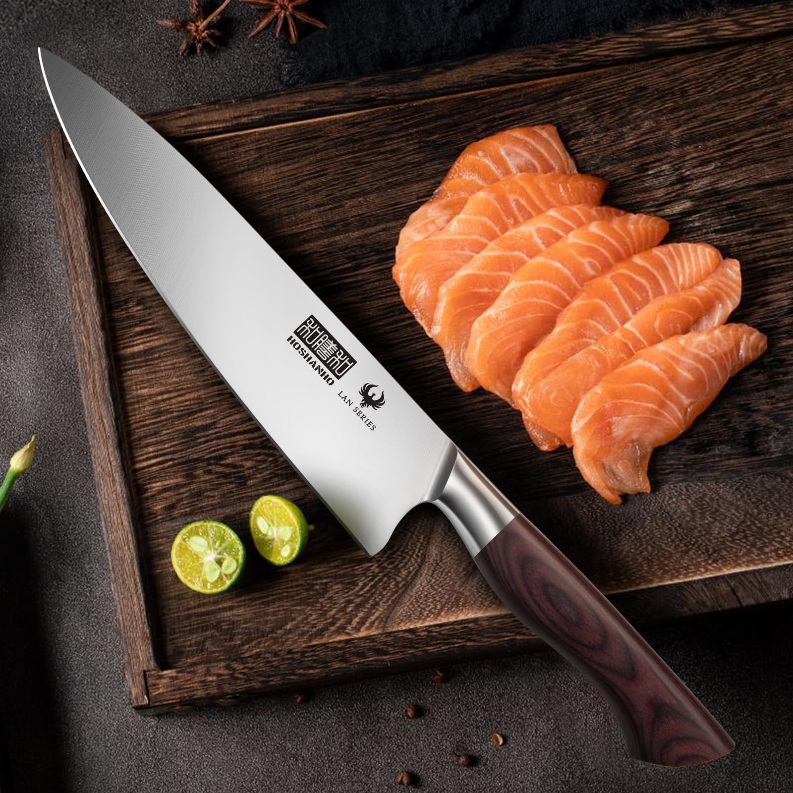 HOSHANHO 8-inch chef knife stored in block on counter