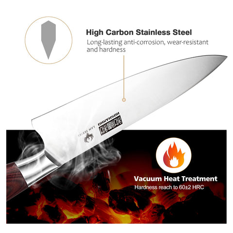 HOSHANHO 8-inch knife wooden handle ergonomic grip in hand