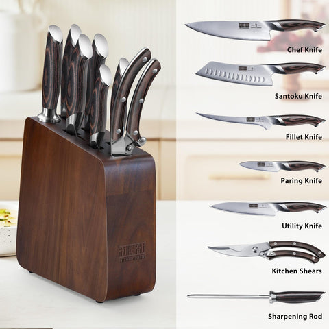 HOSHANHO acacia wood grain knife block adds natural kitchen decor