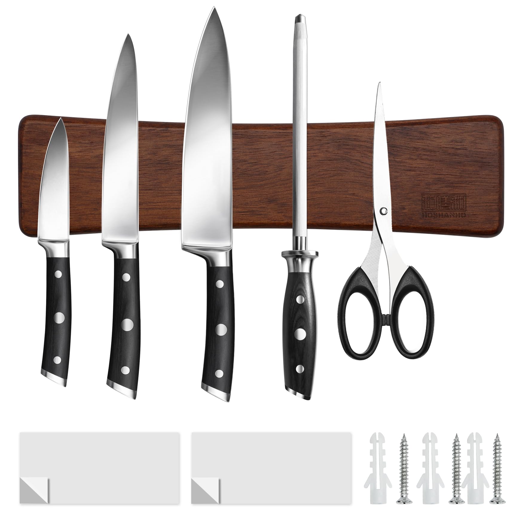 HOSHANHO acacia wood magnetic strip securely holding knives
