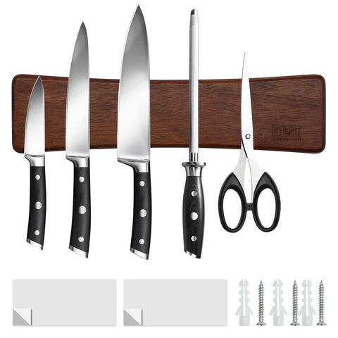 HOSHANHO acacia wood magnetic strip securely holding knives