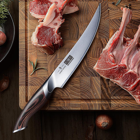 HOSHANHO frosted blade with wood-grain handle adds premium kitchen aesthetics.