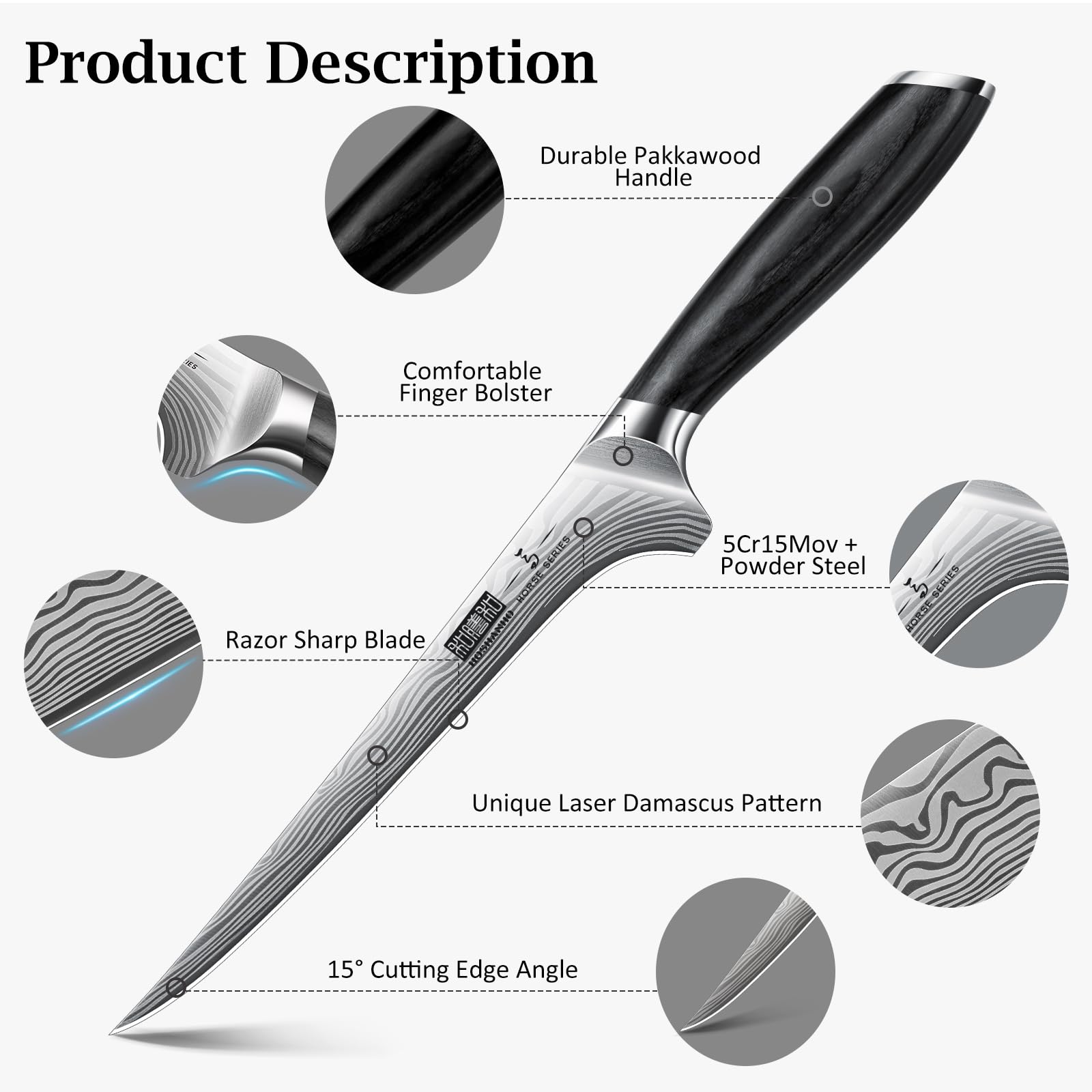 HOSHANHO boning knife flexible blade enables clean, close cuts around bones.