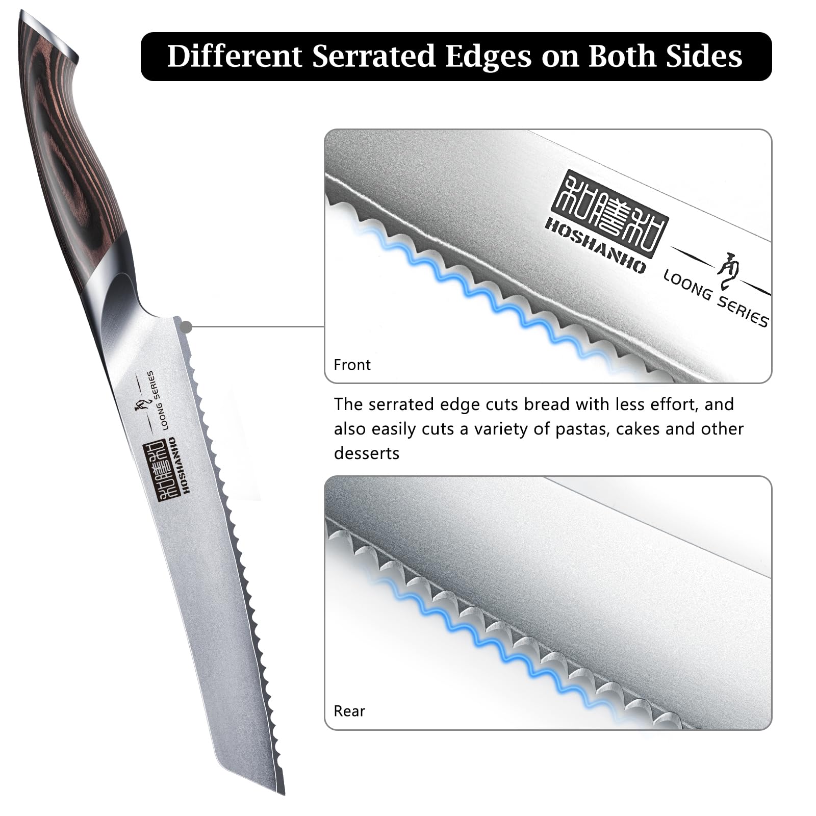 HOSHANHO serrated edge cuts through crusts without tearing