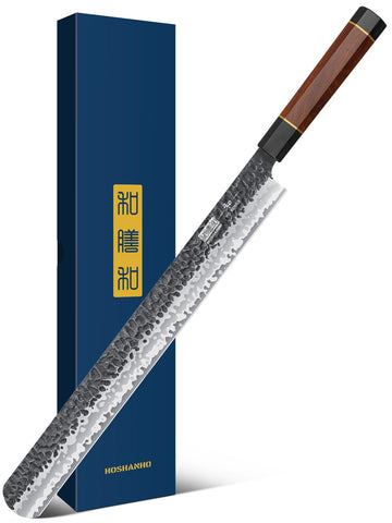 HOSHANHO brisket knife blade enables precise, clean slices through thick roasts.