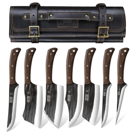 HOSHANHO Butcher Knife Set in roll bag for outdoor cooking and easy transport