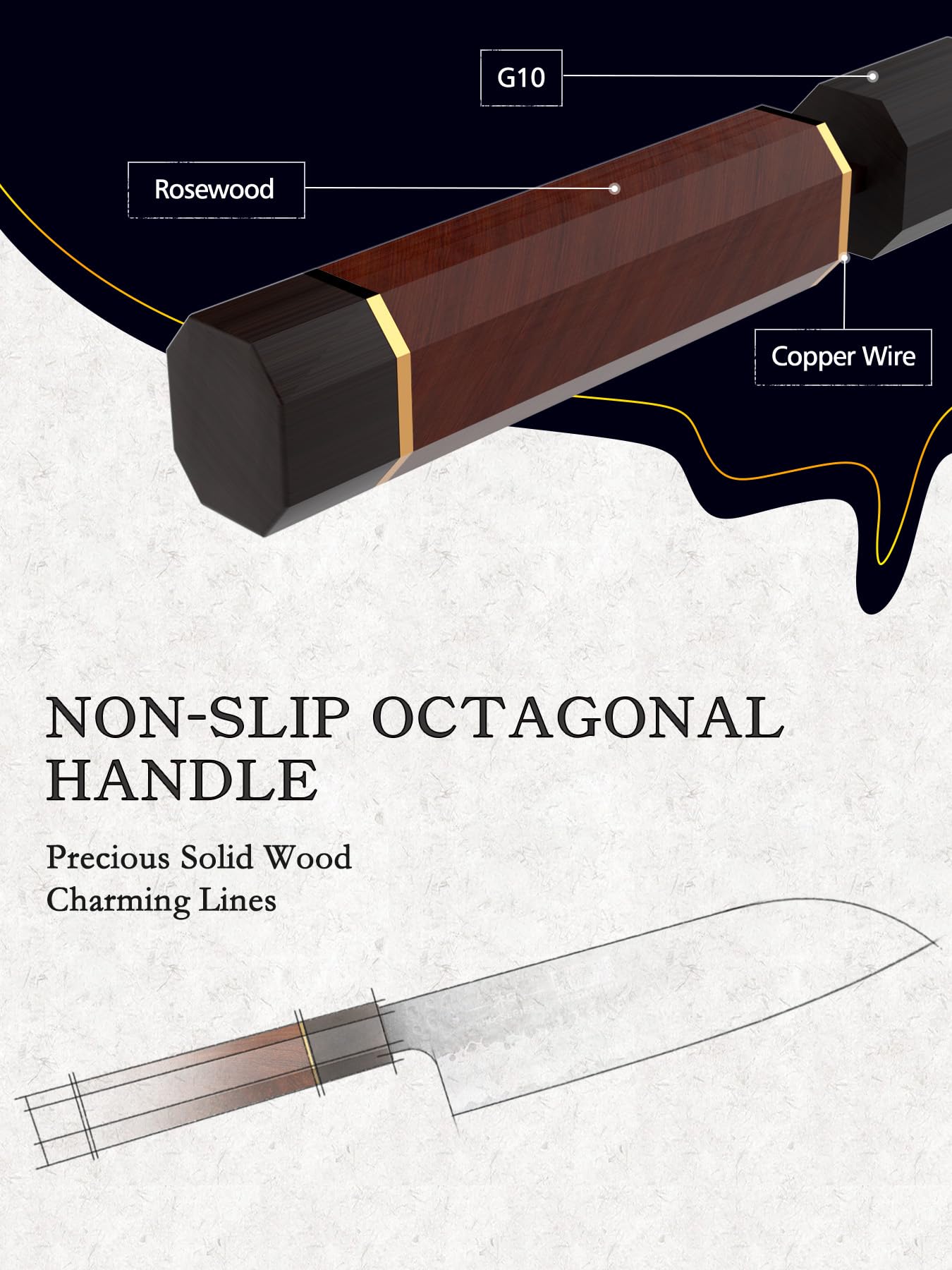 HOSHANHO Chef's Santoku Knife edge sharpness visible on the blade.