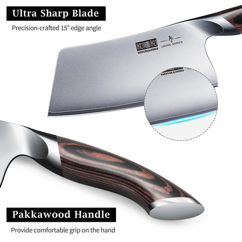HOSHANHO 7inch cleaver ergonomic handle designed for comfort.