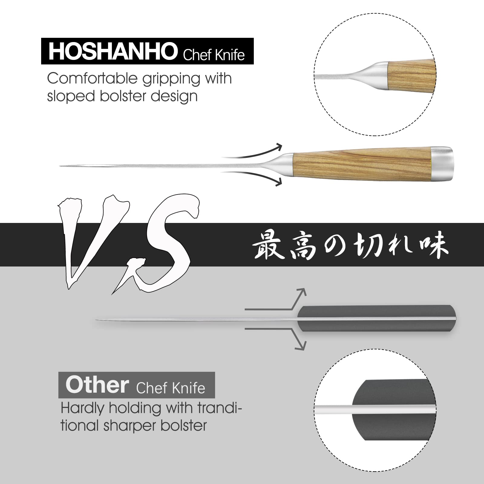 HOSHANHO ergonomic olive wood handle reduces fatigue during extended cooking