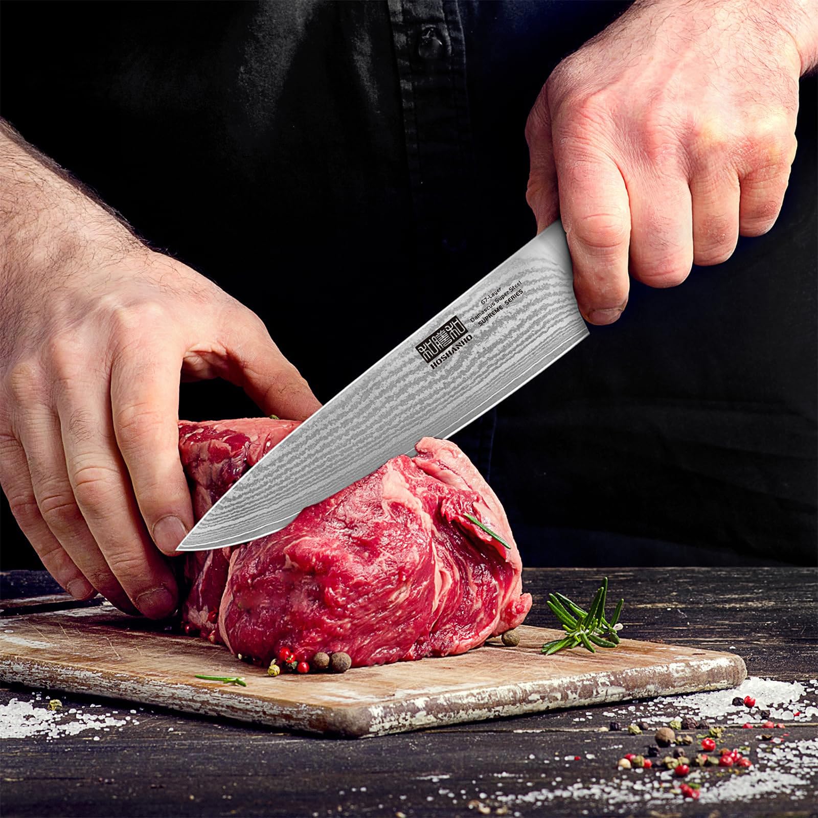 HOSHANHO 8-inch knife offers balanced control for meat, fish, and vegetables