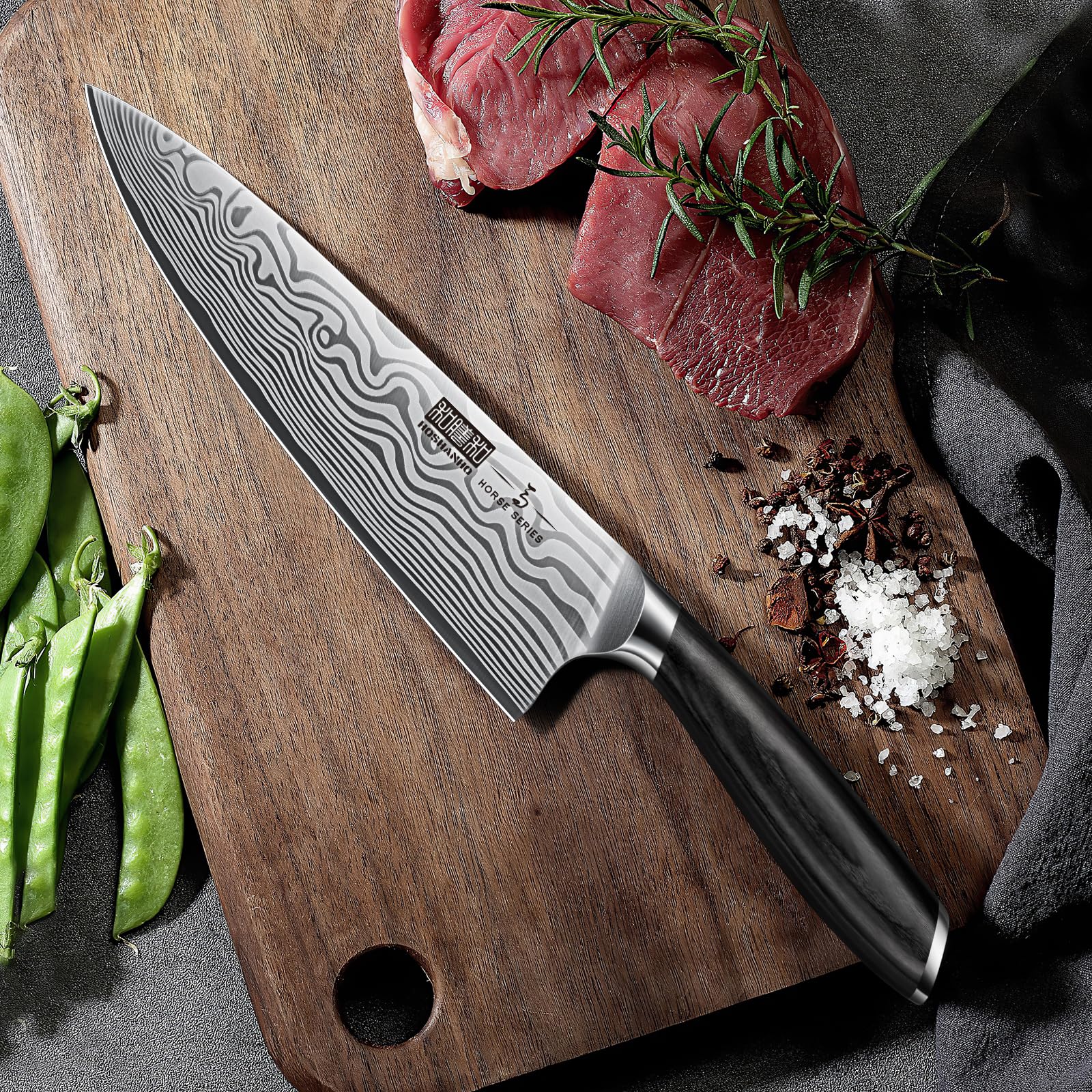 HOSHANHO frosted Damascus-style pattern adds visual appeal.