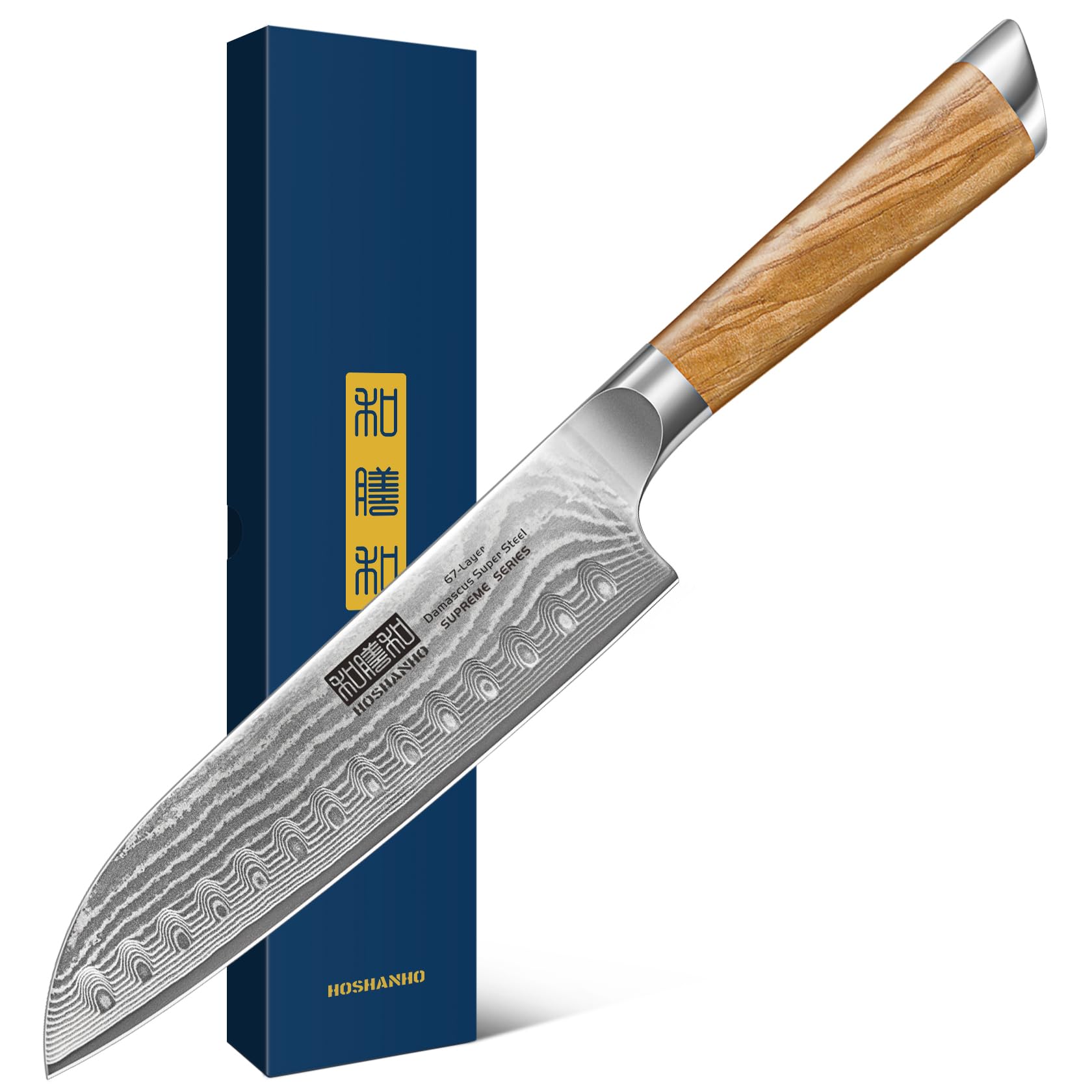 HOSHANHO Damascus Santoku Knife 7-inch blade ready for precise slicing in daily cooking