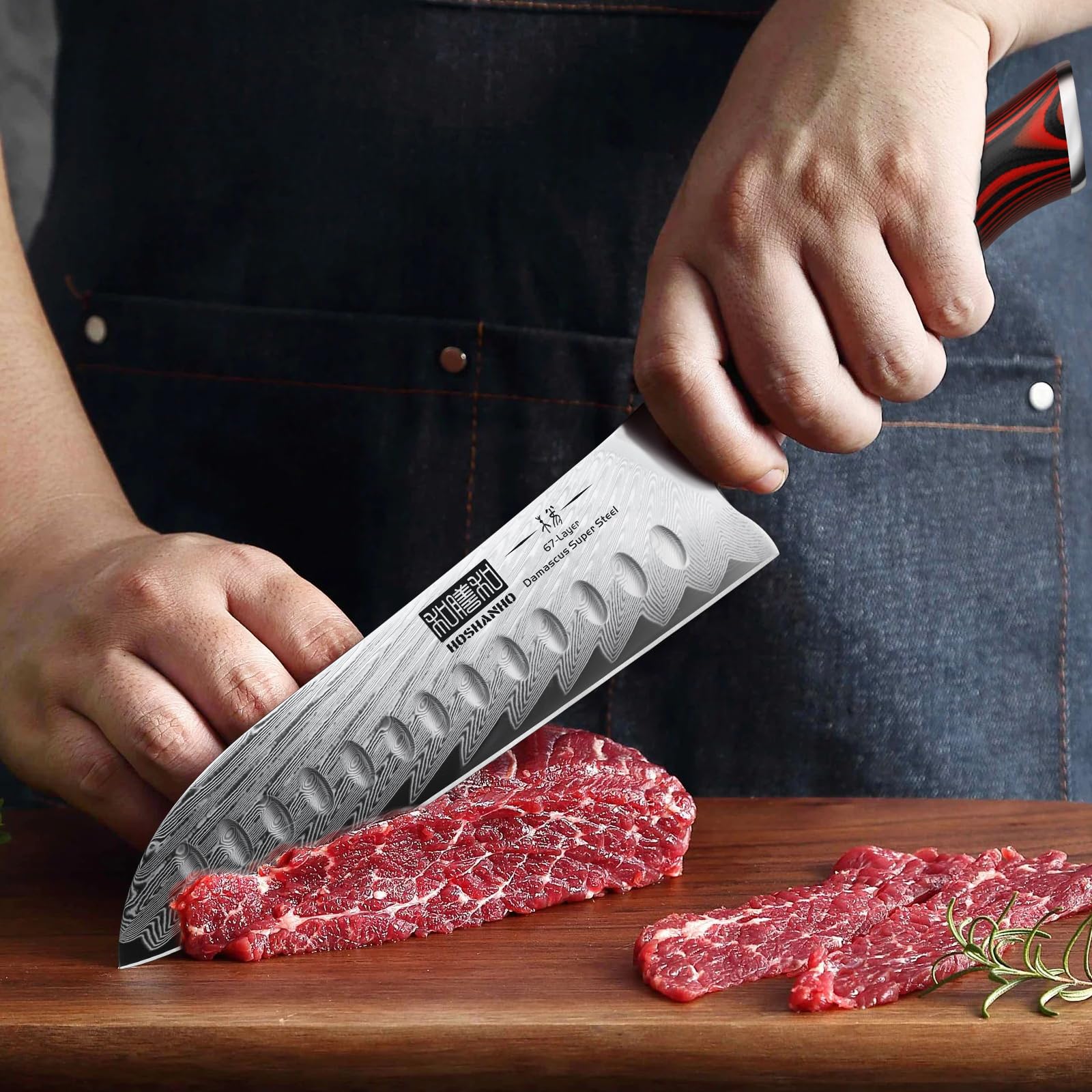 HOSHANHO Santoku knife with G10 handle for a comfortable, durable grip