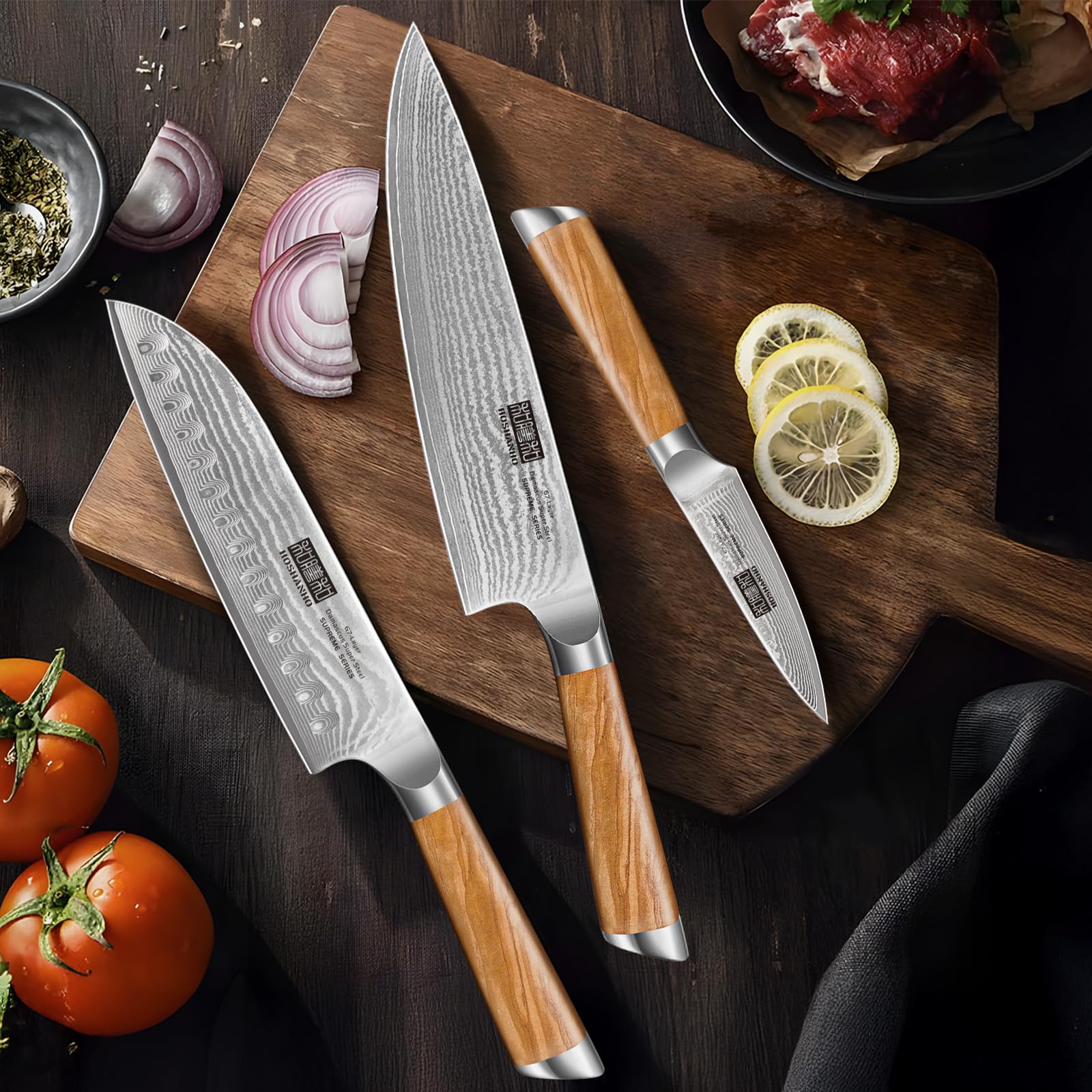 HOSHANHO ergonomic olive wood handle provides a comfortable, balanced grip.