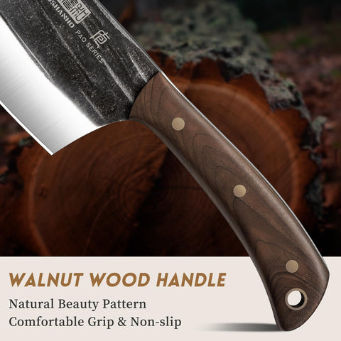 HOSHANHO ergonomic wood handle on a balanced butcher knife