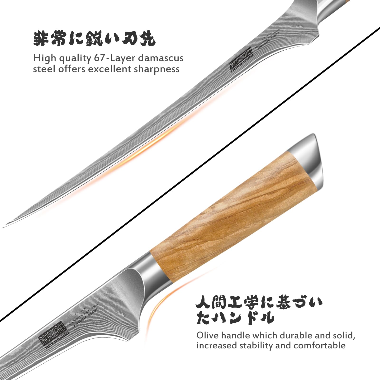 HOSHANHO Honbazuke 3-stage sharpening ensures sashimi-ready slices.