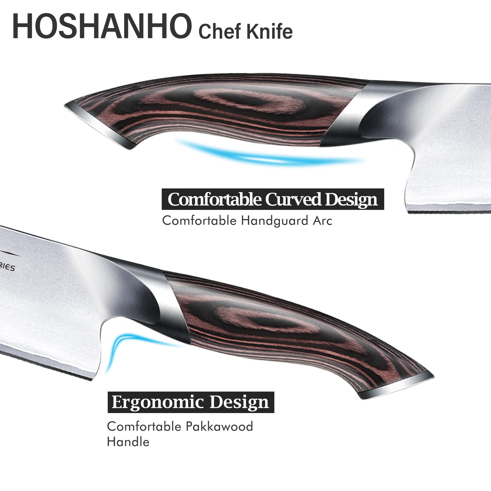 HOSHANHO 8-inch blade angle facilitates smooth chopping and confident control.