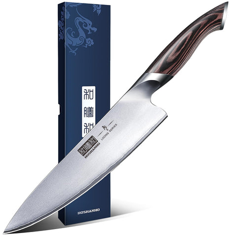 HOSHANHO 8-inch chef knife blade in Japanese steel offers precise, clean slicing.