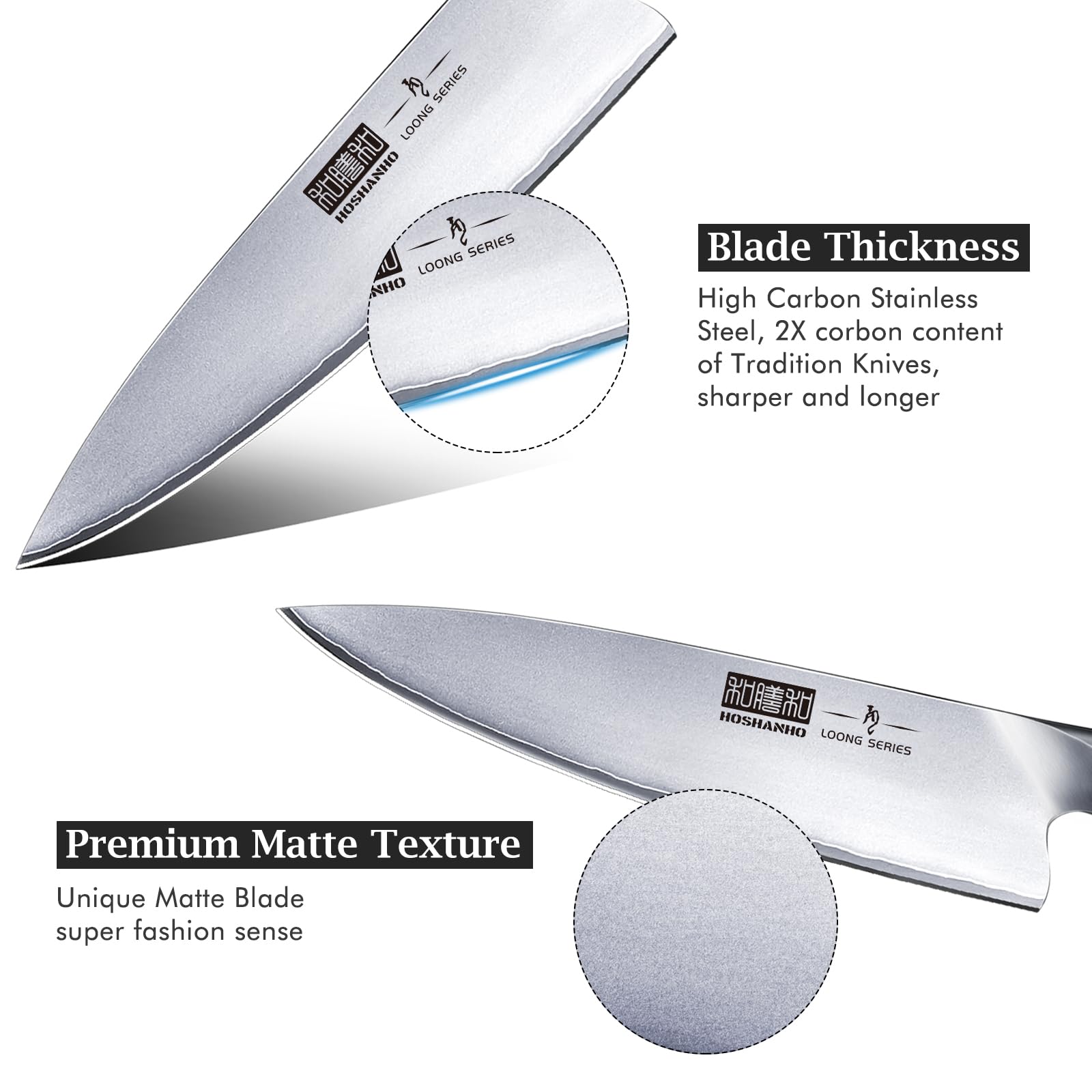 HOSHANHO knife features an ergonomic wood handle for a comfortable, secure grip.