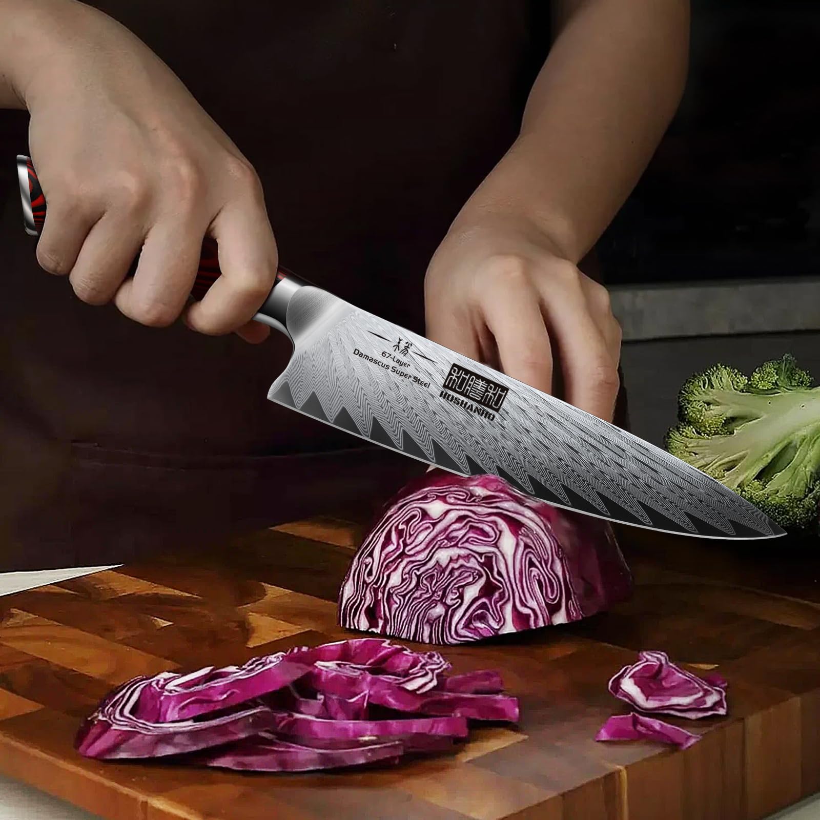 HOSHANHO full knife set on kitchen counter ready for prep.