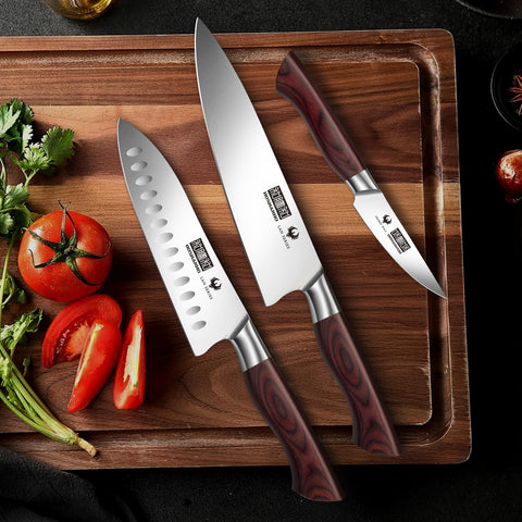 HOSHANHO knife set in use on vegetables for precise, smooth cuts