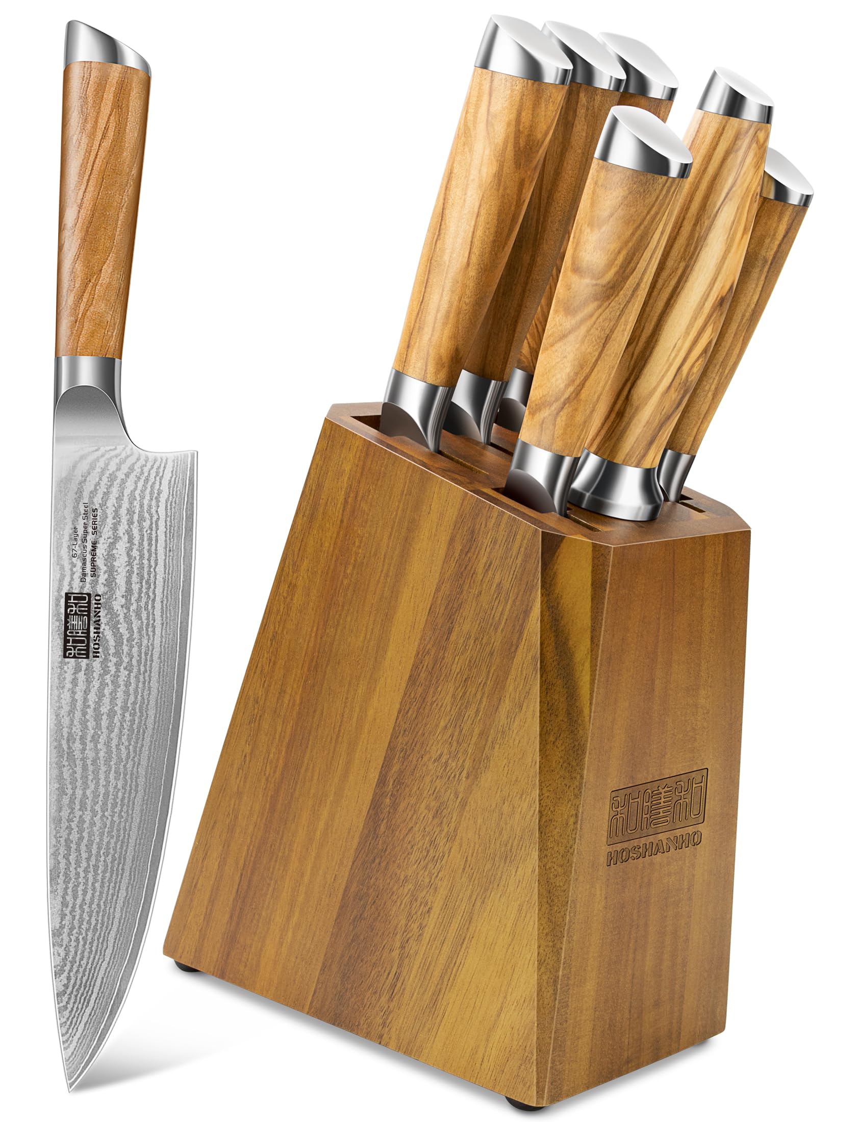 HOSHANHO knife set in wood block showing organized storage for everyday cooking