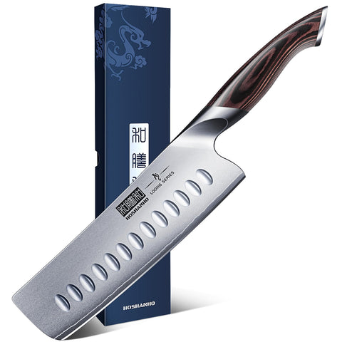 HOSHANHO Nakiri knife 7 inch blade edge for precise vegetable slicing.