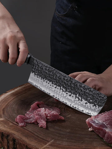 Stonewashed finish with black oxide on HOSHANHO Nakiri for a refined kitchen look.