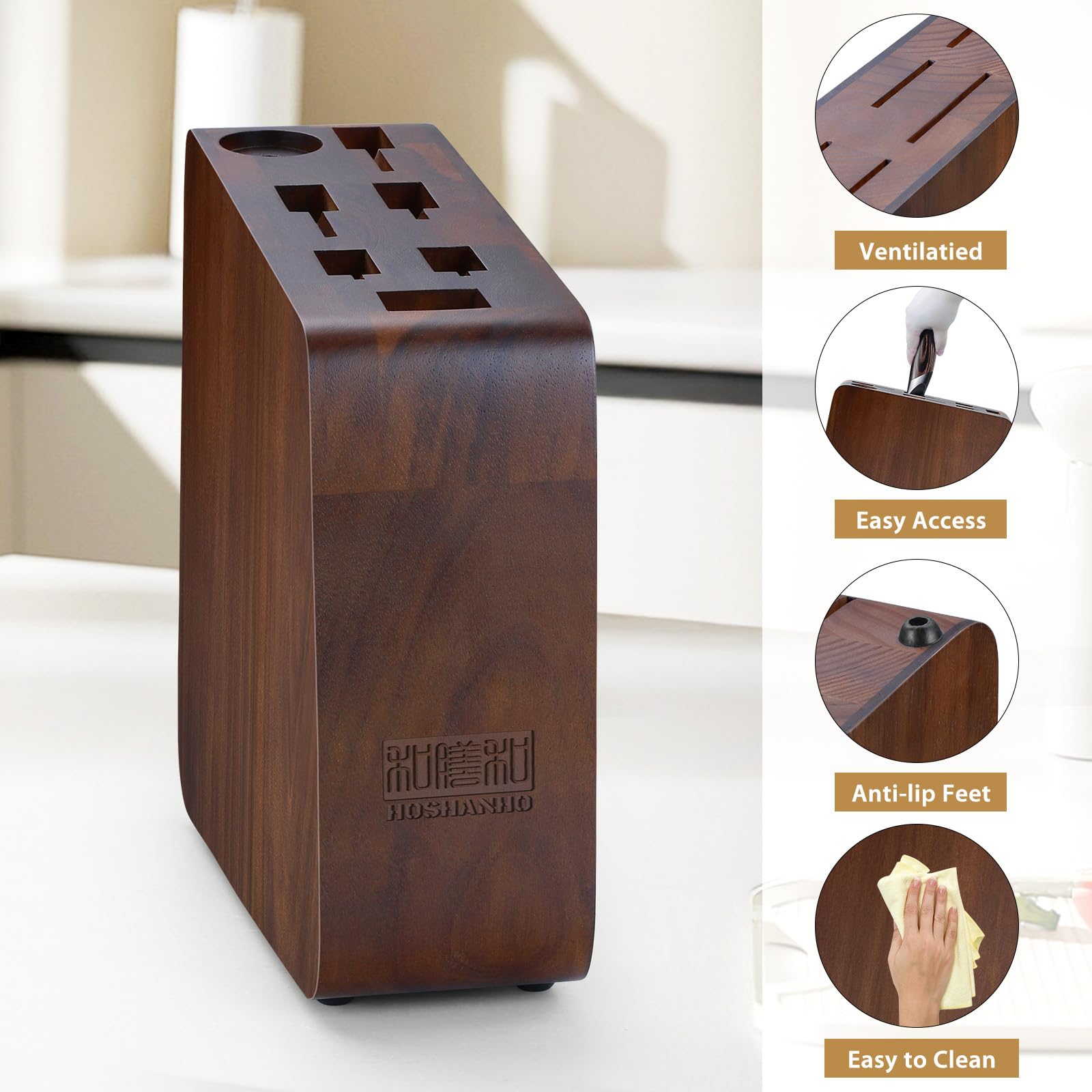 HOSHANHO knife block with non-slip base prevents slips