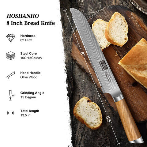 HOSHANHO olive wood handle offering ergonomic, comfortable grip.