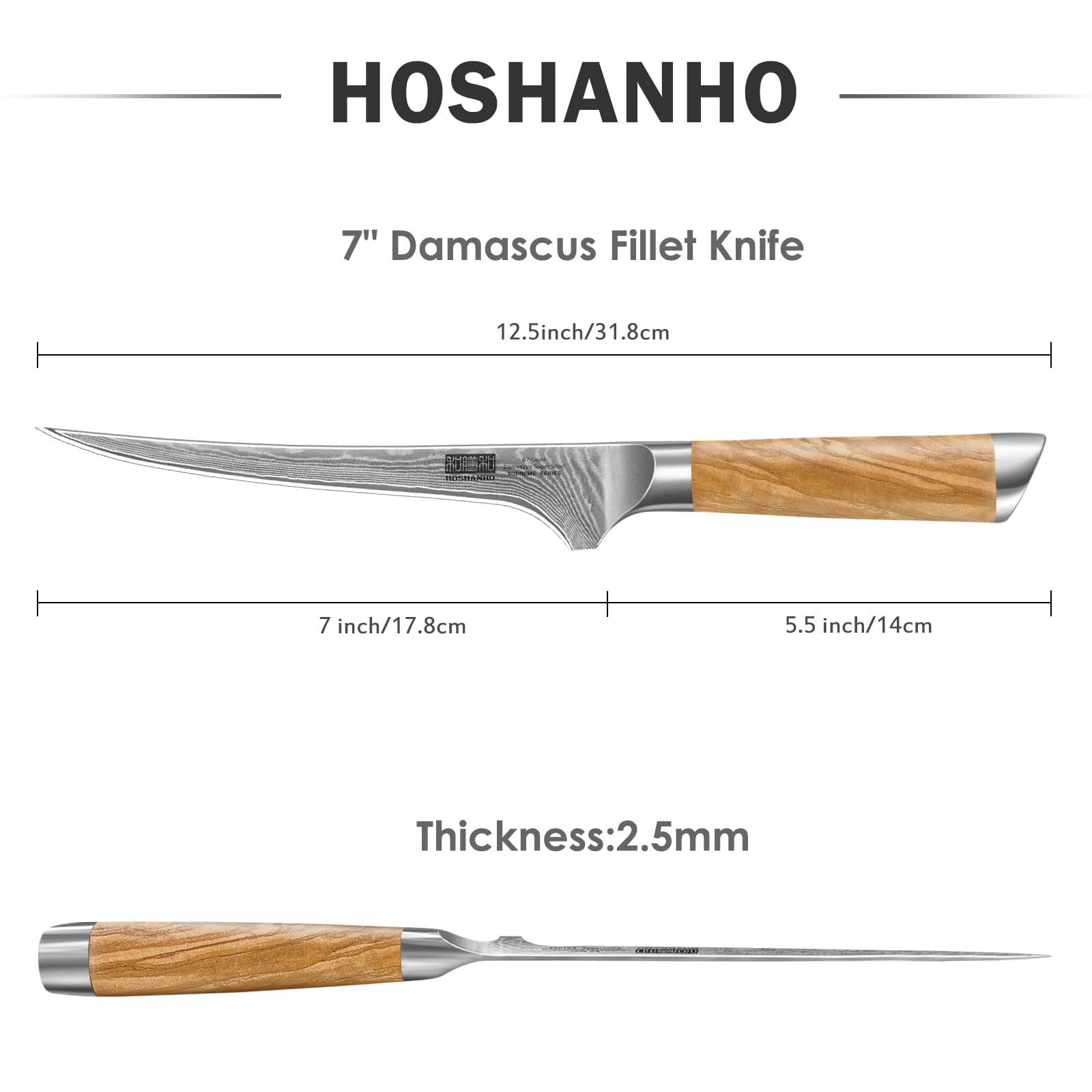 HOSHANHO olive wood handle provides comfortable grip during filleting.