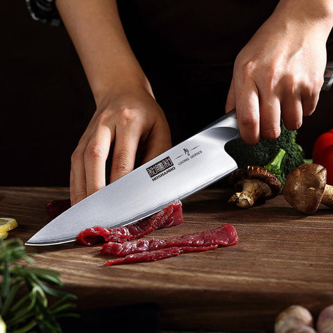 HOSHANHO pakkawood handle close-up showing durable ergonomic grip.