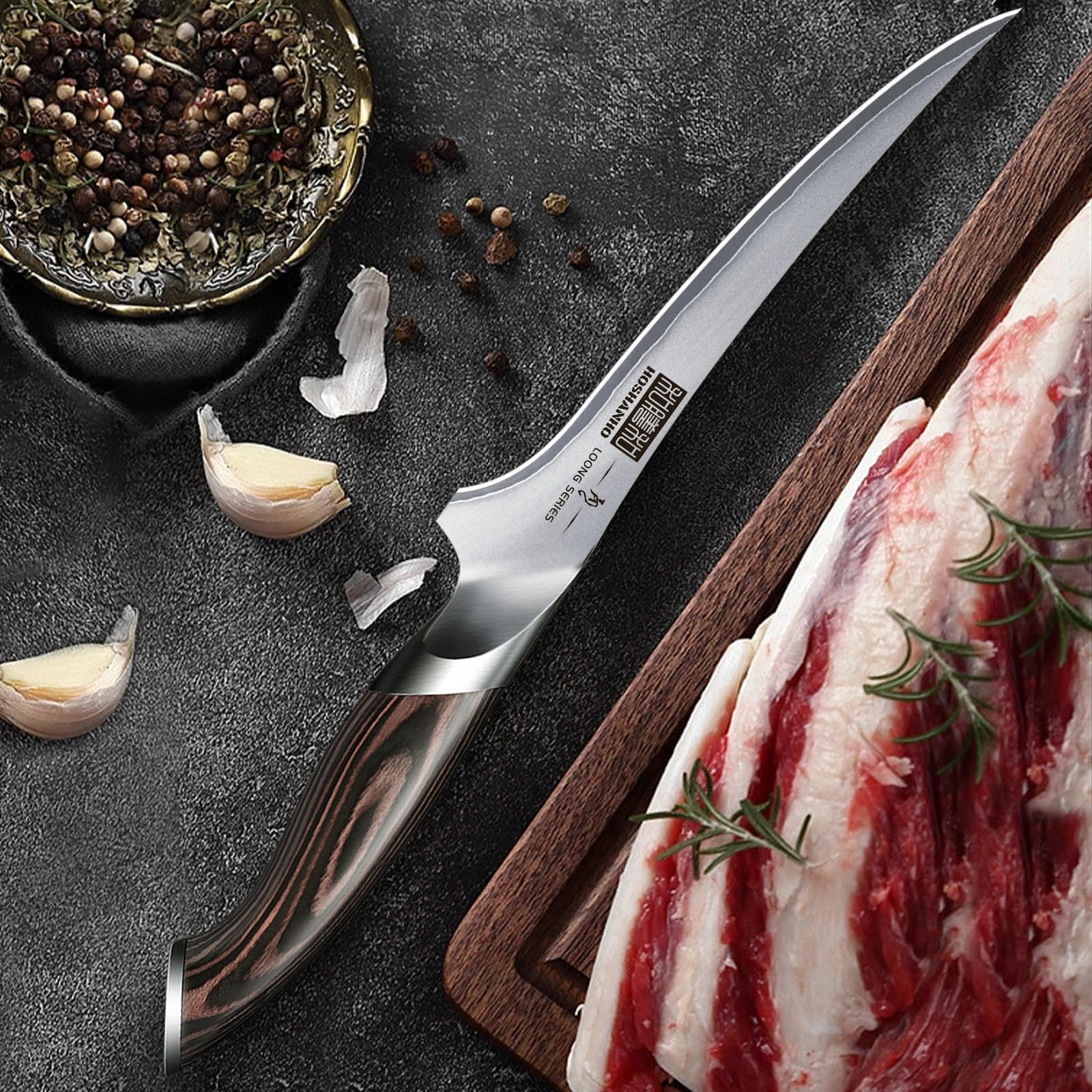 HOSHANHO pakkawood handle resists corrosion and abrasion for longevity