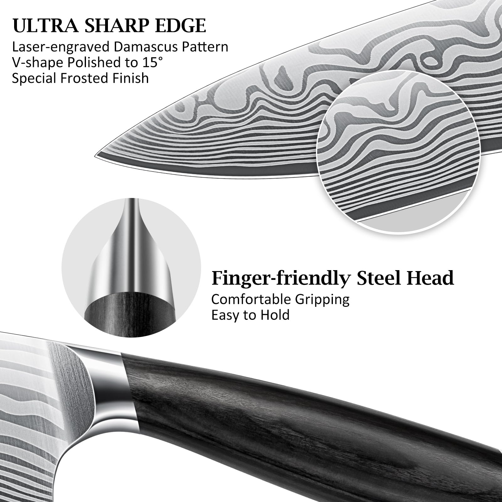HOSHANHO pakkawood ergonomic handle for comfortable grip during prep.