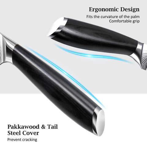 HOSHANHO pakkawood handle ergonomic grip reduces fatigue during long prep.