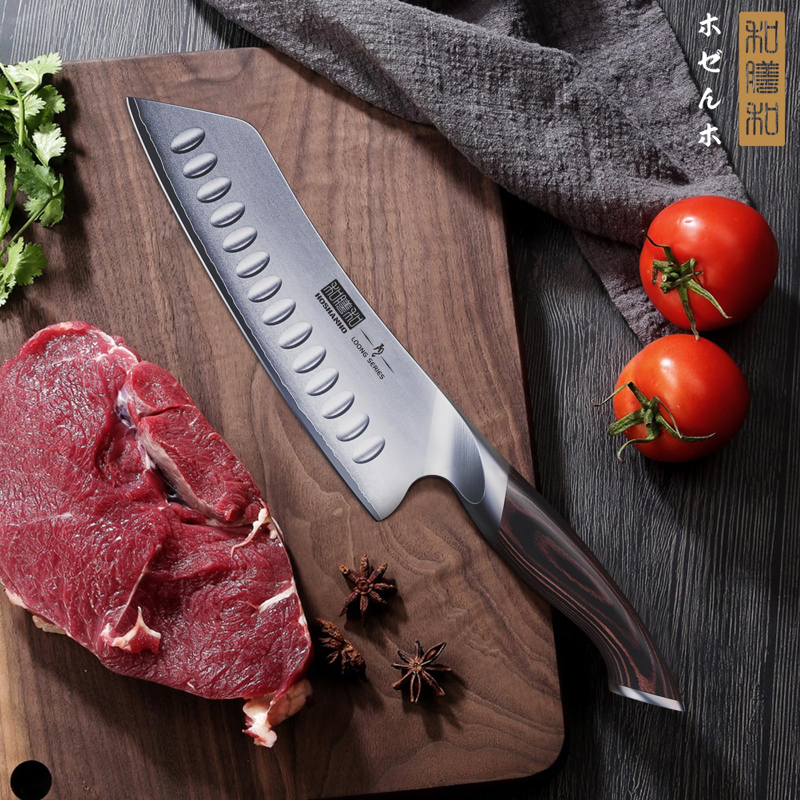 Ergonomic pakkawood handle by HOSHANHO for balanced control during long prep