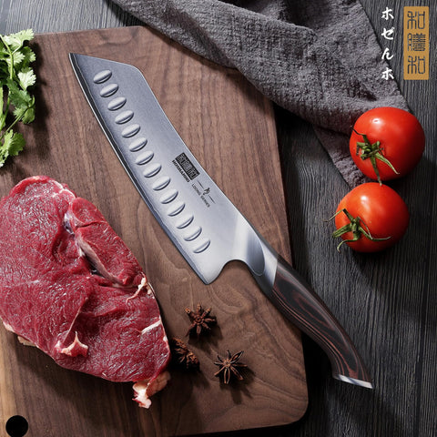 Ergonomic pakkawood handle by HOSHANHO for balanced control during long prep