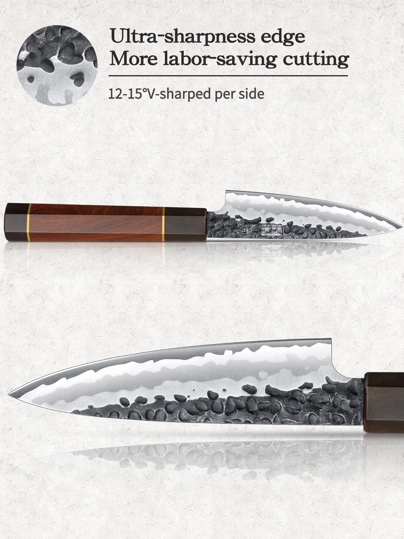 HOSHANHO paring knife with ergonomic octagonal handle reduces wrist strain.