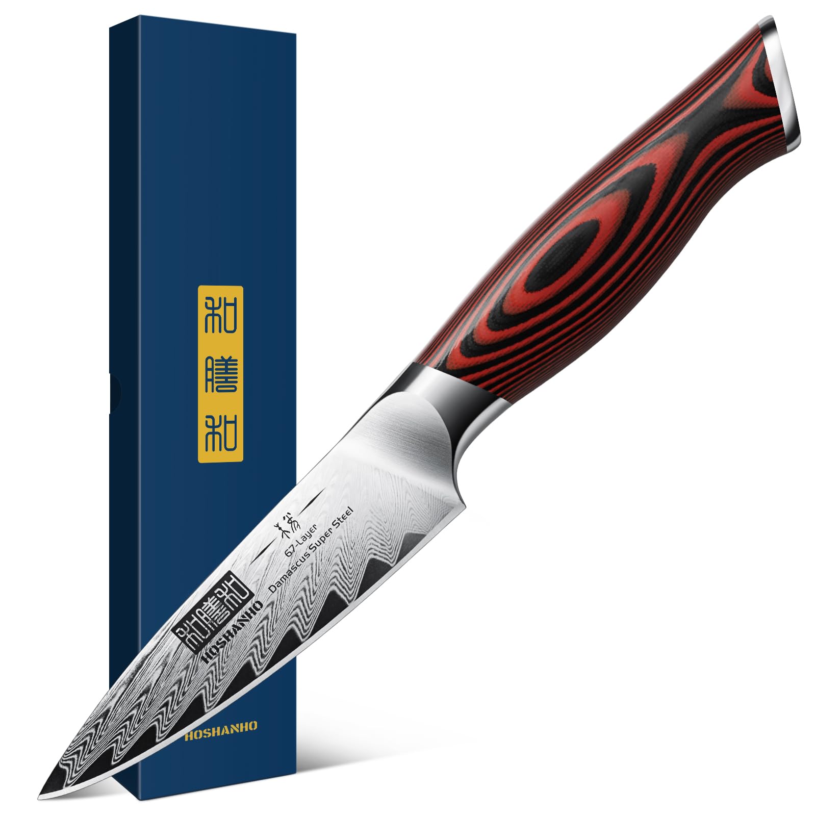 HOSHANHO paring knife blade close-up for precise peeling and trimming tasks.