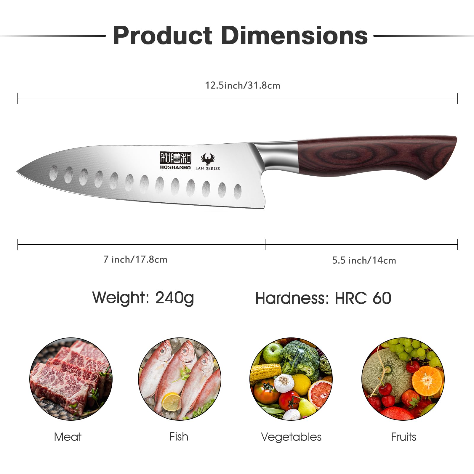 HOSHANHO Santoku knife with ergonomic handle for comfortable grip