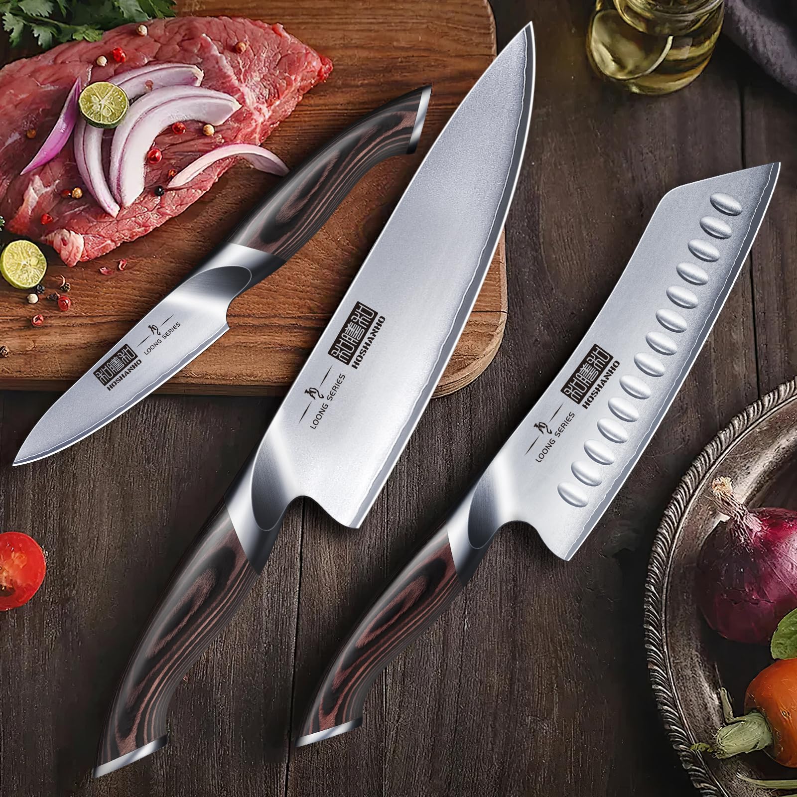 HOSHANHO knife set display showcases modern kitchen aesthetic and quality