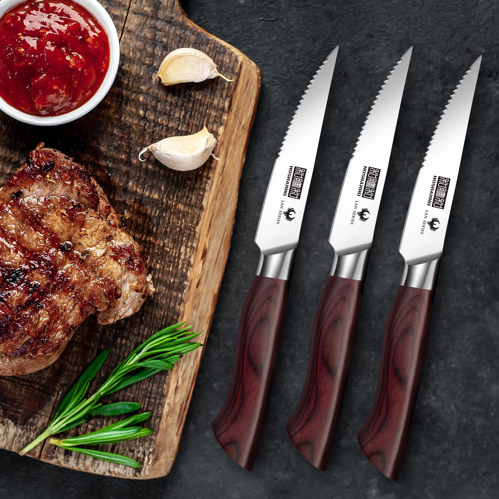 HOSHANHO high-carbon stainless steel blades; long-lasting sharpness and corrosion resistance.
