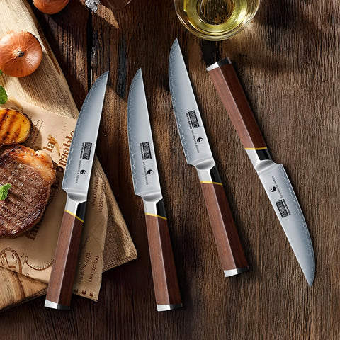 HOSHANHO steak knife in dining use demonstrates effortless steak slicing at home