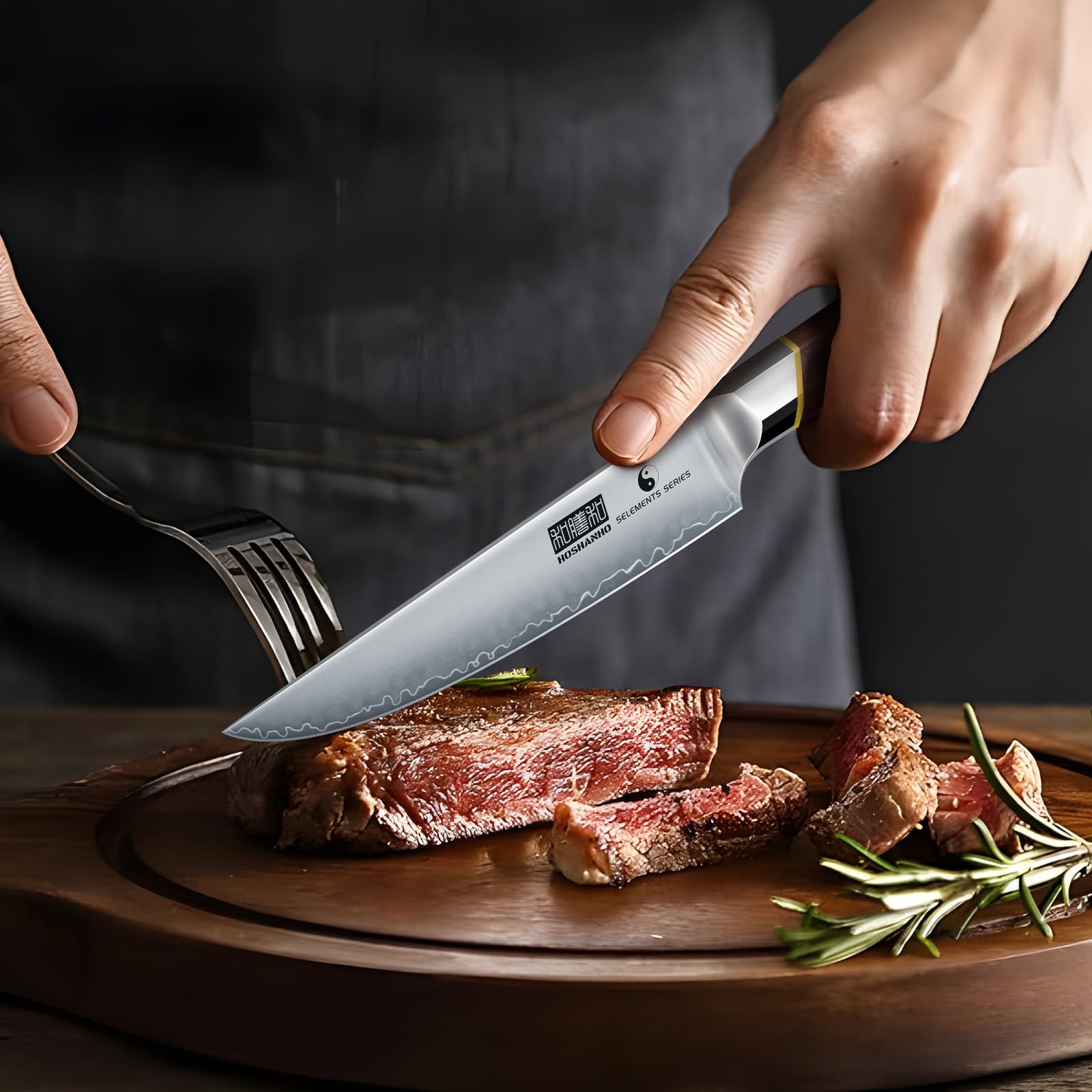 HOSHANHO steak knife handle ergonomic design supports comfortable grip during long meals