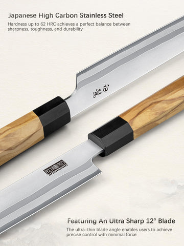 HOSHANHO olive wood handle for a comfortable, secure grip during prep.