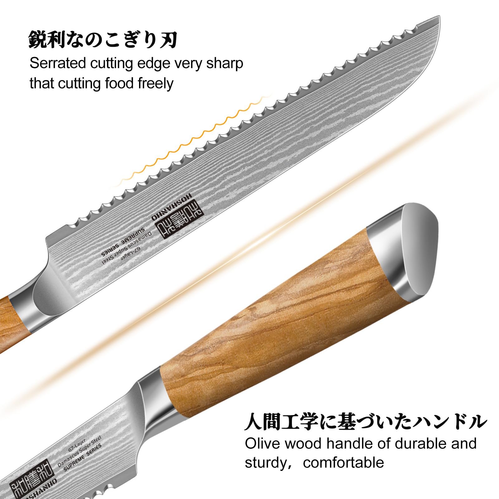 HOSHANHO ultra-sharp serrated edge designed for precise cuts.