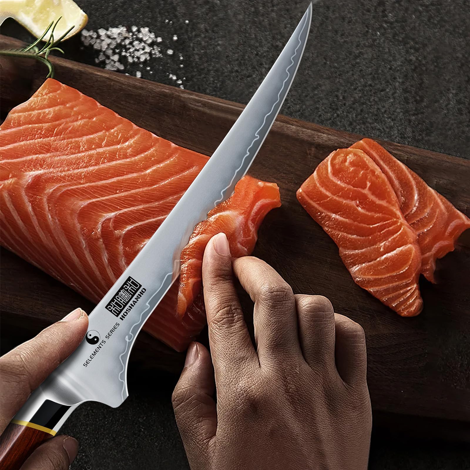 HOSHANHO versatile fillet knife for fish, meat trimming, and skinning.